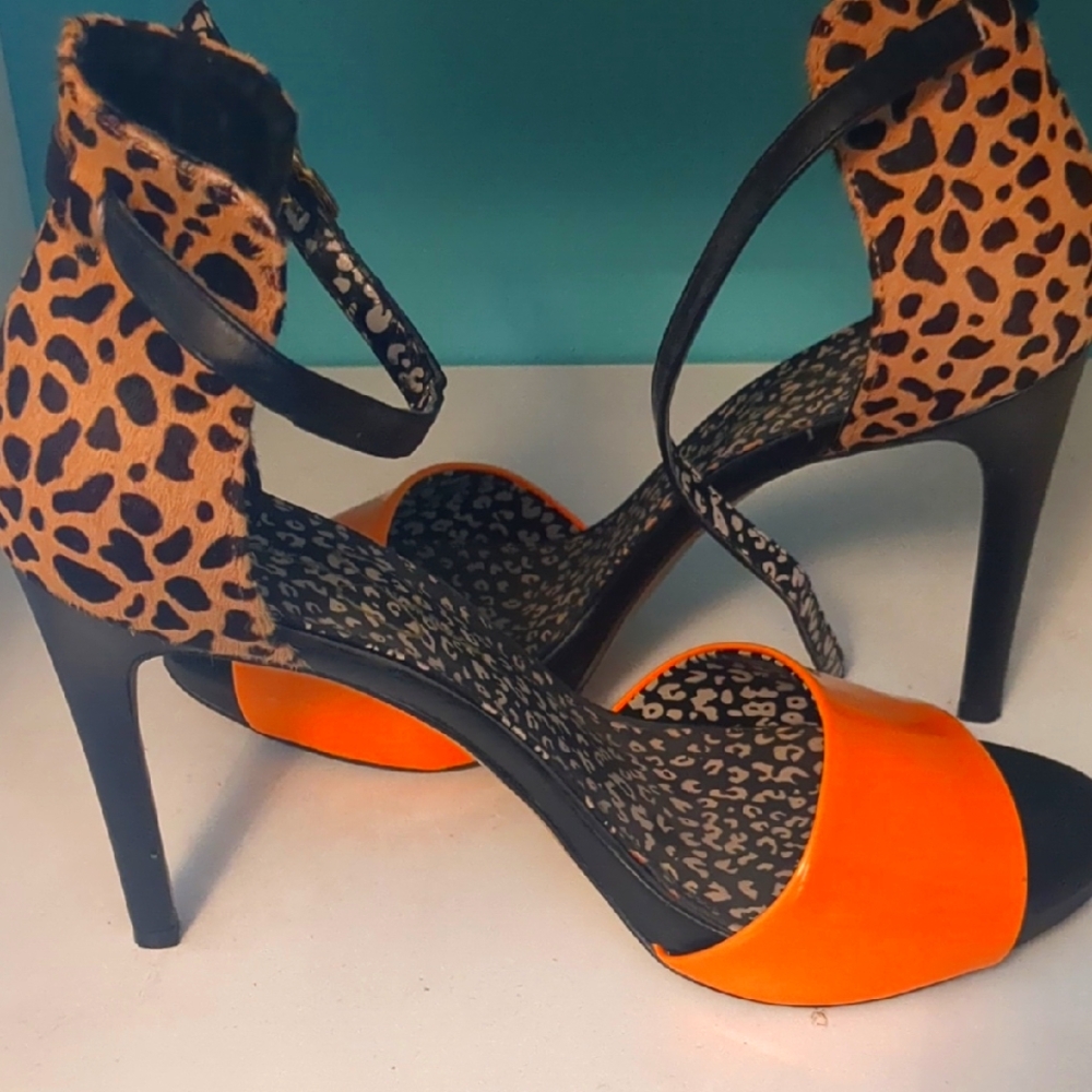 Leopard Print and Orange Women's Heels. Jessica Simpson. Worn once. Calf hair he